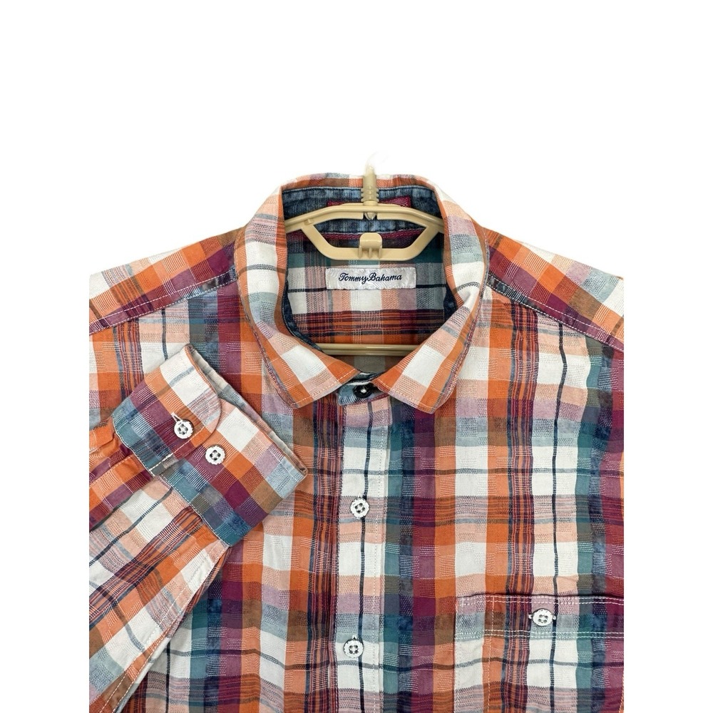 Tommy Bahama Long Sleeve Multicolor Color Soft Textured Cotton Plaid Shirt Large